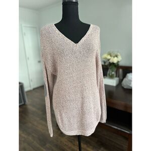 Women's V-Neck Knit Sweater - Blush Pink